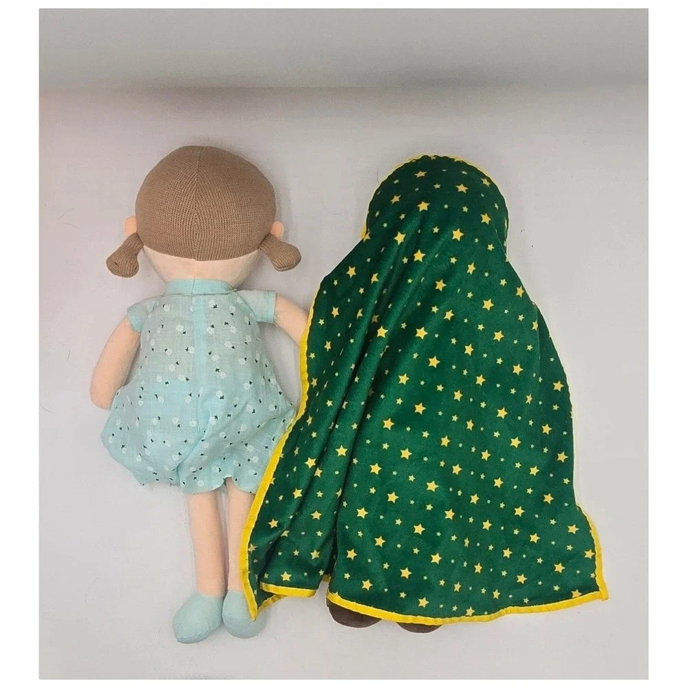 2 Linzy Toys Plush Rag Doll 1 Blue Floral Dress‎ 1 Pink Dress w/ Green Star Cape